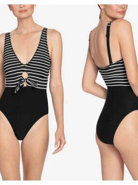 ROBIN PICCONE Sailor One-Piece Swimsuit, Black and White, Women's Size 6